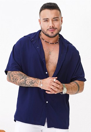 Camisa Oversized Viscose Azul Marinho