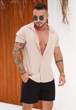 Camisa Viscolinho Botão Madeira Nude