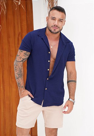 Camisa Duna Botão Madeira Azul Marinho