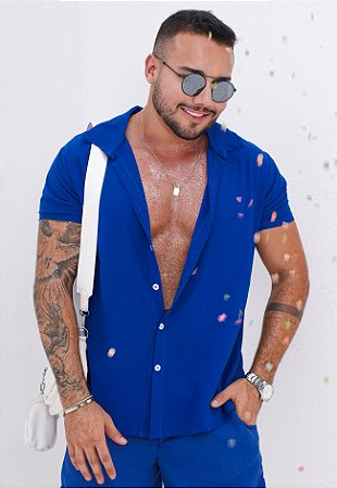 Camisa Viscolinho Azul Royal