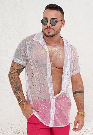 Camisa Tule De Brilho Branca