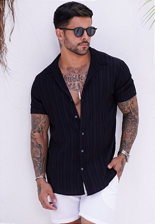 Camisa Plissada Preta