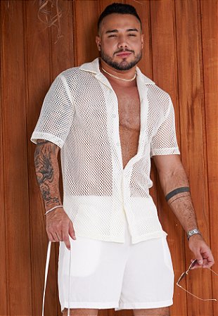 Camisa Tricot Vazada Off White