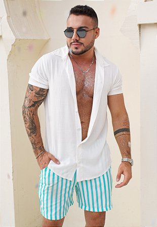 Camisa Viscolinho Botão Forrado Off White