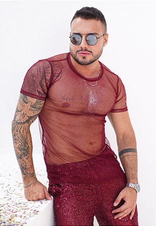 Camiseta Tule Vermelho Marsala