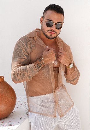 Camisa Tule Manga Longa Nude