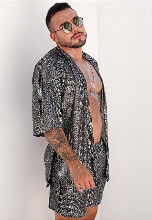 Conjunto Paetê Grafite (Kimono + Shorts)