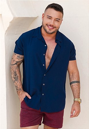 Camisa Viscose Azul Marinho