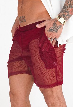 Shorts Renda Vermelho Marsala