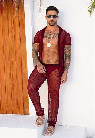 Conjunto Renda Vermelho Marsala