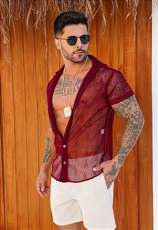 Camisa Renda Vermelho Marsala