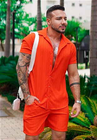 Conjunto Plissado Laranja
