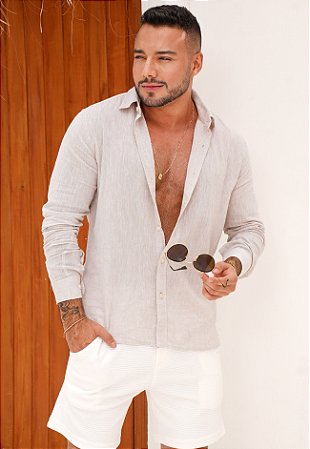 Camisa Linho Manga Longa Cru