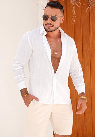 Camisa Linho Manga Longa Branca