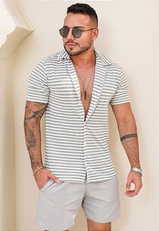 Camisa Tricot Listrada Cinza