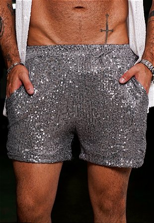 Shorts Paetê Cinza Prateado