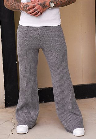 Calça Pantalona Tricot Cinza Mescla
