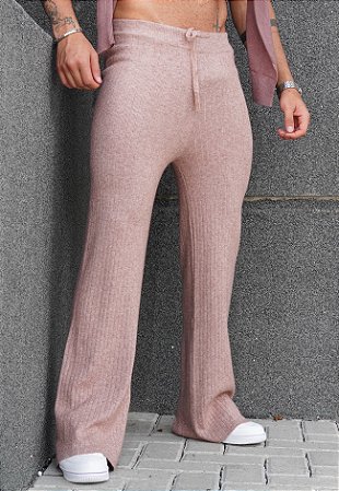 Calça Pantalona Tricot Rosé