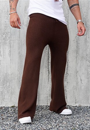 Calça Pantalona Tricot Marrom Café