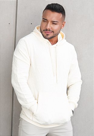 Blusa Moletom Canguru Estampada Off White