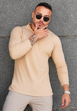 Blusa Zíper Manga Longa Bege