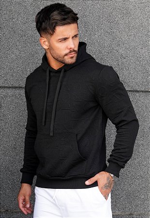 Blusa Moletom Canguru Estampada Preta