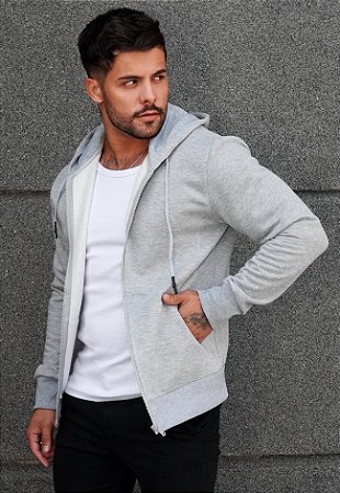 Blusa Moletom Zíper Cinza Mescla