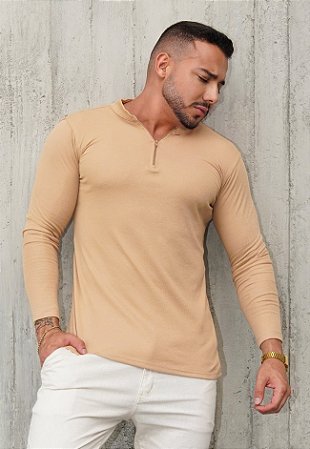 Blusa Zíper Manga Longa Nude