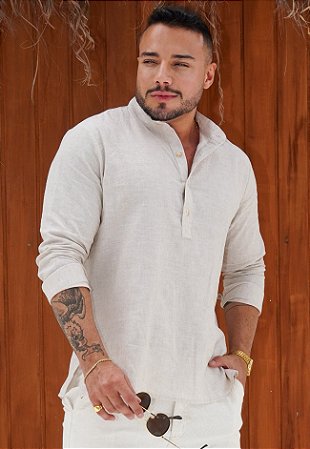 Bata Linho Manga Longa Cru