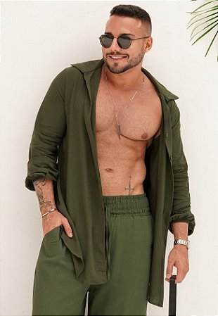 Max Camisa Viscolinho Verde Militar