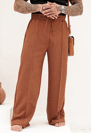 Calça Pantalona Linho Caramelo