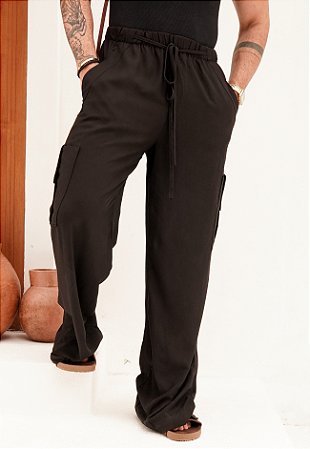 Calça Pantalona Cargo Preta