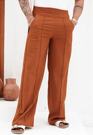 Calça Pantalona Linho Caramelo