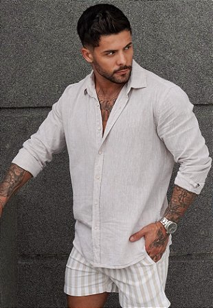 Camisa Manga Longa Linho Cru