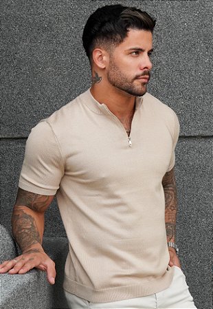 Blusa Tricot Zíper Bege