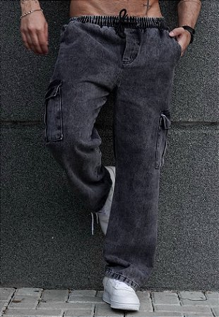 Calça Cargo Jeans Preta