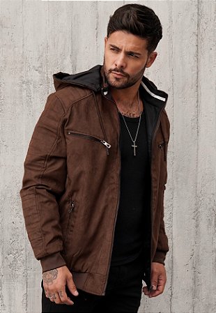 Jaqueta Dupla Face Suede Marrom Café