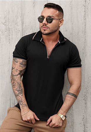 Camiseta Polo Texturizada Preta