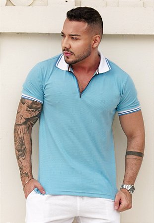 Camiseta Polo Texturizada Azul