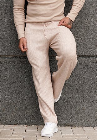 Calça Pantalona Tricot Marfim