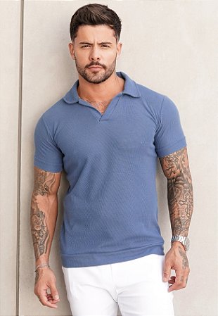 Blusa Polo Texturizada Azul Celeste