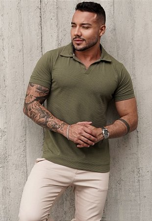 Blusa Polo Texturizada Verde Musgo