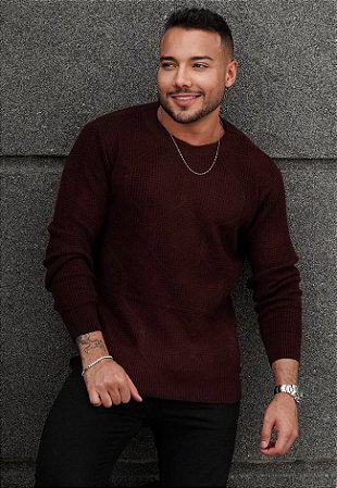 Suéter Tricot Pixelado Vermelho Bordo