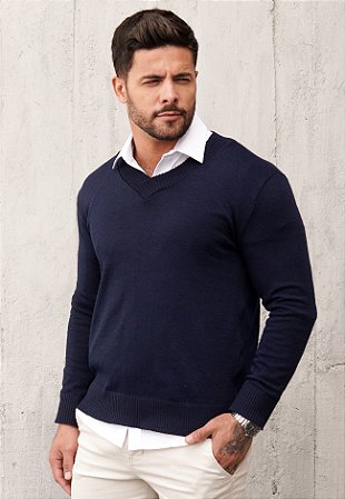 Suéter Tricot Gola V Azul Marinho