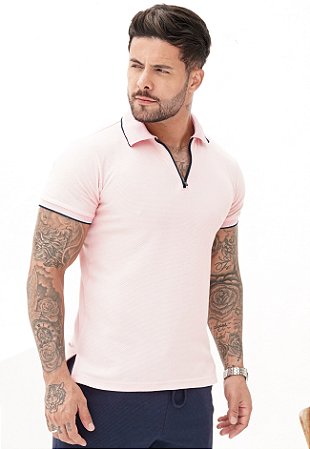 Camiseta Polo Texturizada Rosa Bebê