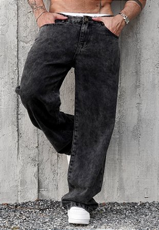 Calça Baggy Jeans Preto Estonado