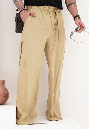 Calça Pantalona Cargo Bege