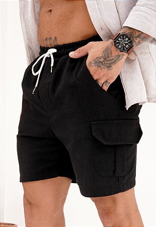 Shorts Cargo Linho Preto
