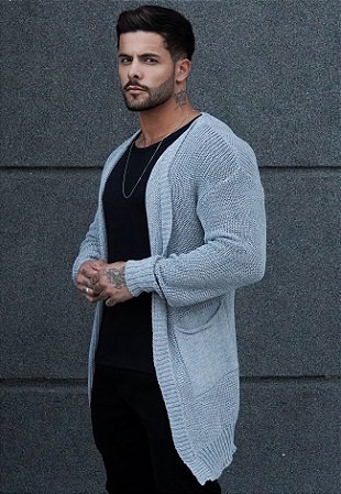 Cardigan Tricot Cinza Mescla