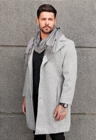 Cardigan Sobretudo Lã Cinza Mescla